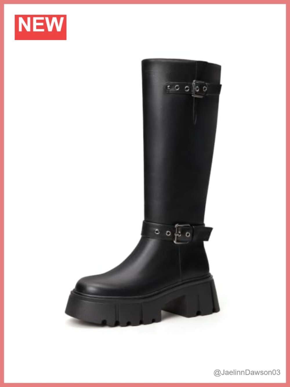 Women's Chunky Platform Knee High Boots Faux Leather Round Toe Side Zipper